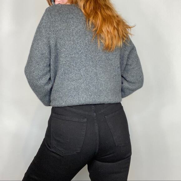 Vintage 90s Eddie Bauer XL Gray Heavy Wool & Angora Cable Knit V Neck Sweater - Picture 8 of 11